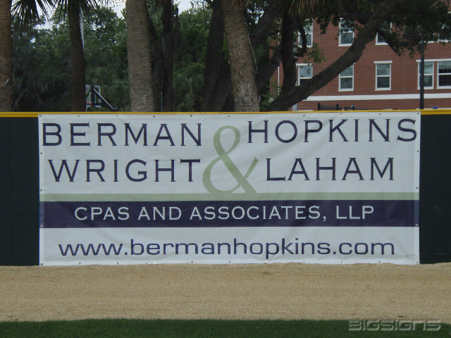 Berman Hopkins Wright & Laham CPAs sponsor banner on an outfield wall