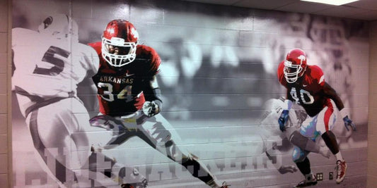 Wall wrap featuring student-athletes in action, designed and installed by BigSigns to energize school hallways and athletic lobbies.