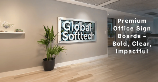 Modern facility lobby with custom lobby signs and dimensional plaque showcasing professional branding by BIGSIGNS.