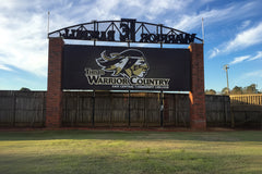 East Central Community College scoreboard graphics with bold school branding, sponsor sections, and clear game display layout.