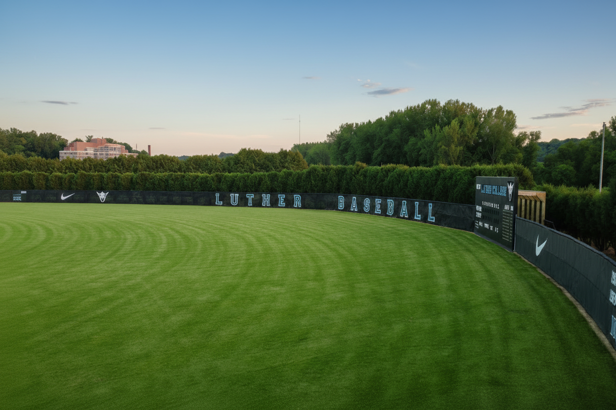 Gator branded athletic windscreen graphic on fence, ideal for athletic windscreen and fence screen in sports venues