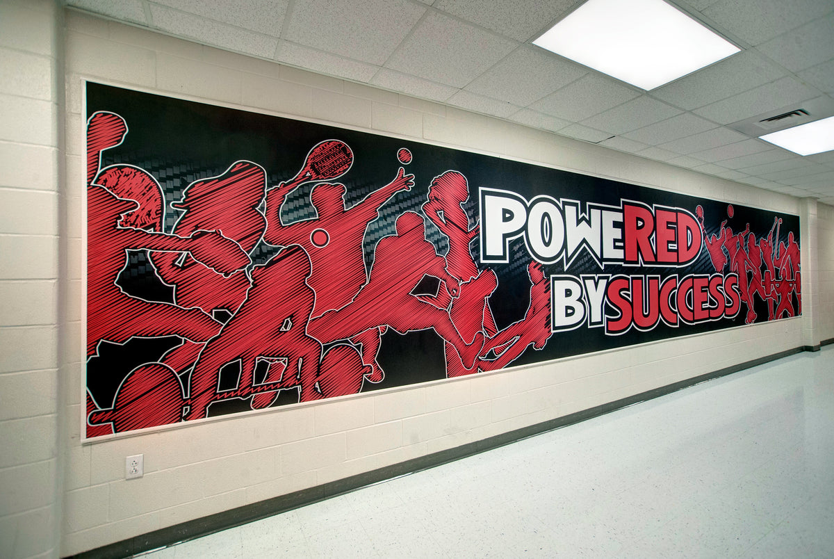 Clip grip wall wraps system displaying large graphics, ideal for wall wraps and lobby signs in commercial interiors
