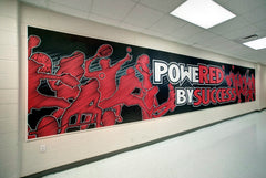 Clip grip wall wraps system displaying large graphics, ideal for wall wraps and lobby signs in commercial interiors