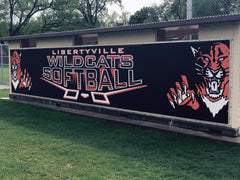 Dugout graphic wrap featuring full-color custom branding across the dugout front for baseball facility team identity & venue decor.