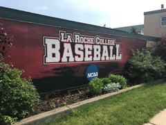 Dugout graphics wrap featuring full-color custom branding on the front of a baseball facility dugout to boost team identity.