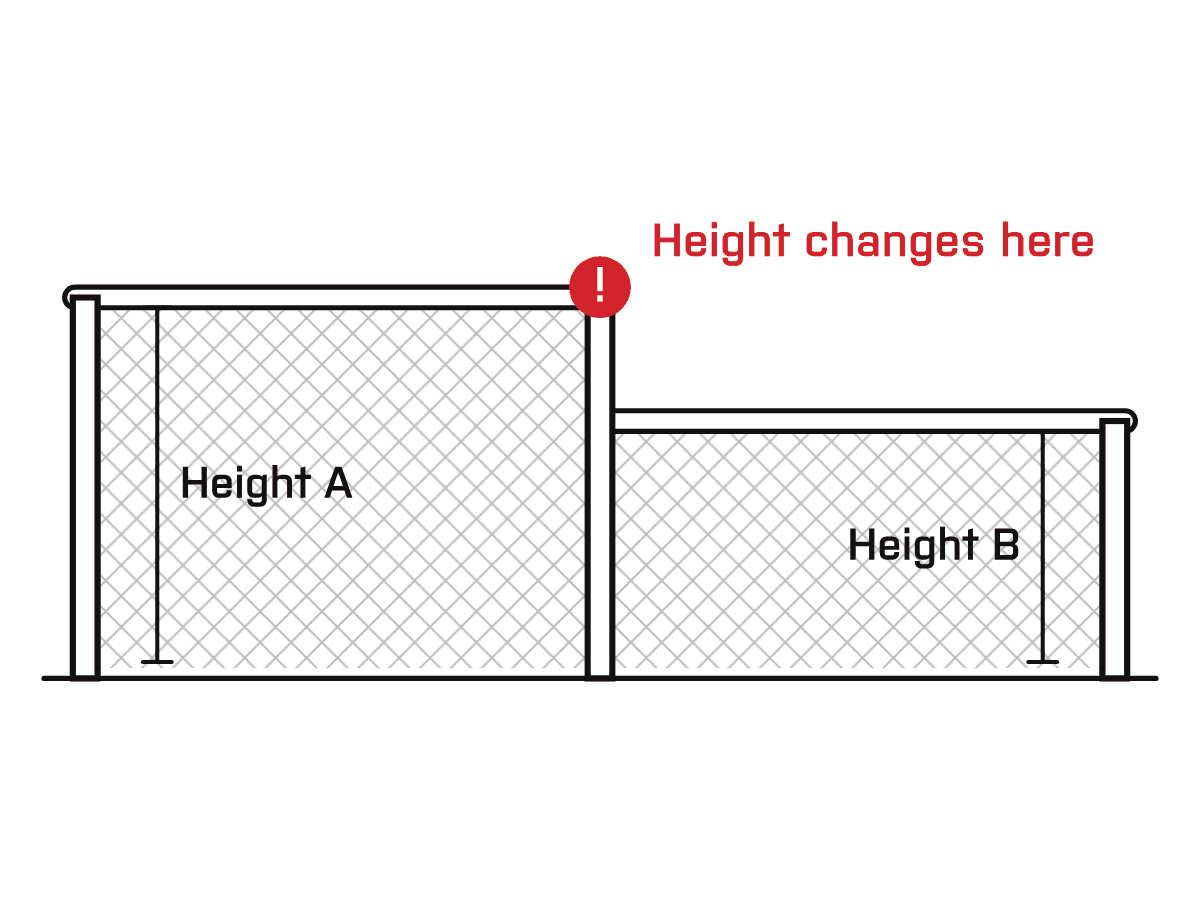 Diagram: Note Any Height Changes. Mark anywhere the fence height changes along the run. Different heights may require different panel sizes.