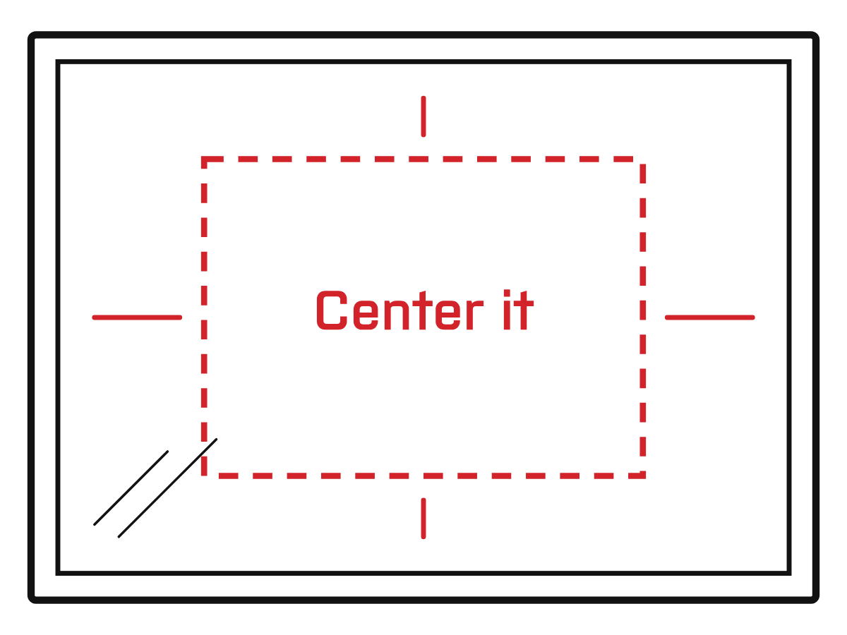 Diagram: Dry-fit for alignment. Hold the graphic up to the window to check fit and center it. The dry method allows very little rework.