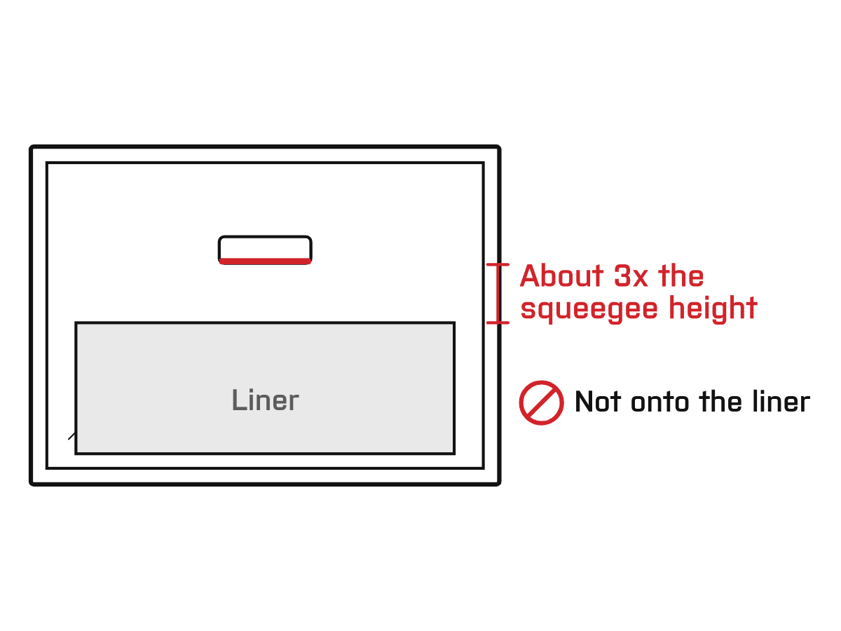 Diagram: Release the liner as you go. Peel the liner about 3× the squeegee’s height ahead of your strokes. Don’t squeegee onto the liner.