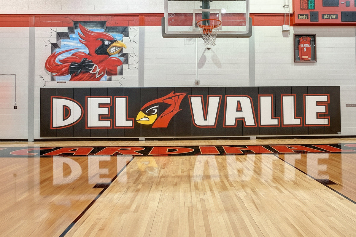 Indoor athletic wall padding with custom branding, perfect for gym pads and wall wraps in gym and training spaces