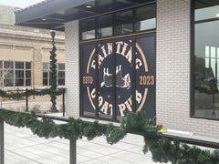 Large format micro dot window graphics with branding, ideal for window wraps and window graphics for storefront display