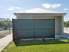 Chain link fence privacy screen with custom mesh graphics for outdoor privacy, sports fields, yards, and facility windscreen.