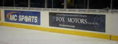 Sports arena rink window wraps with advertising graphics, perfect for window wraps and event banners display
