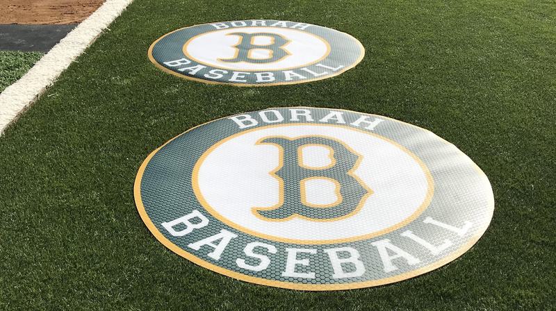 Borah Baseball branded PowerDeck on-deck circles on turf